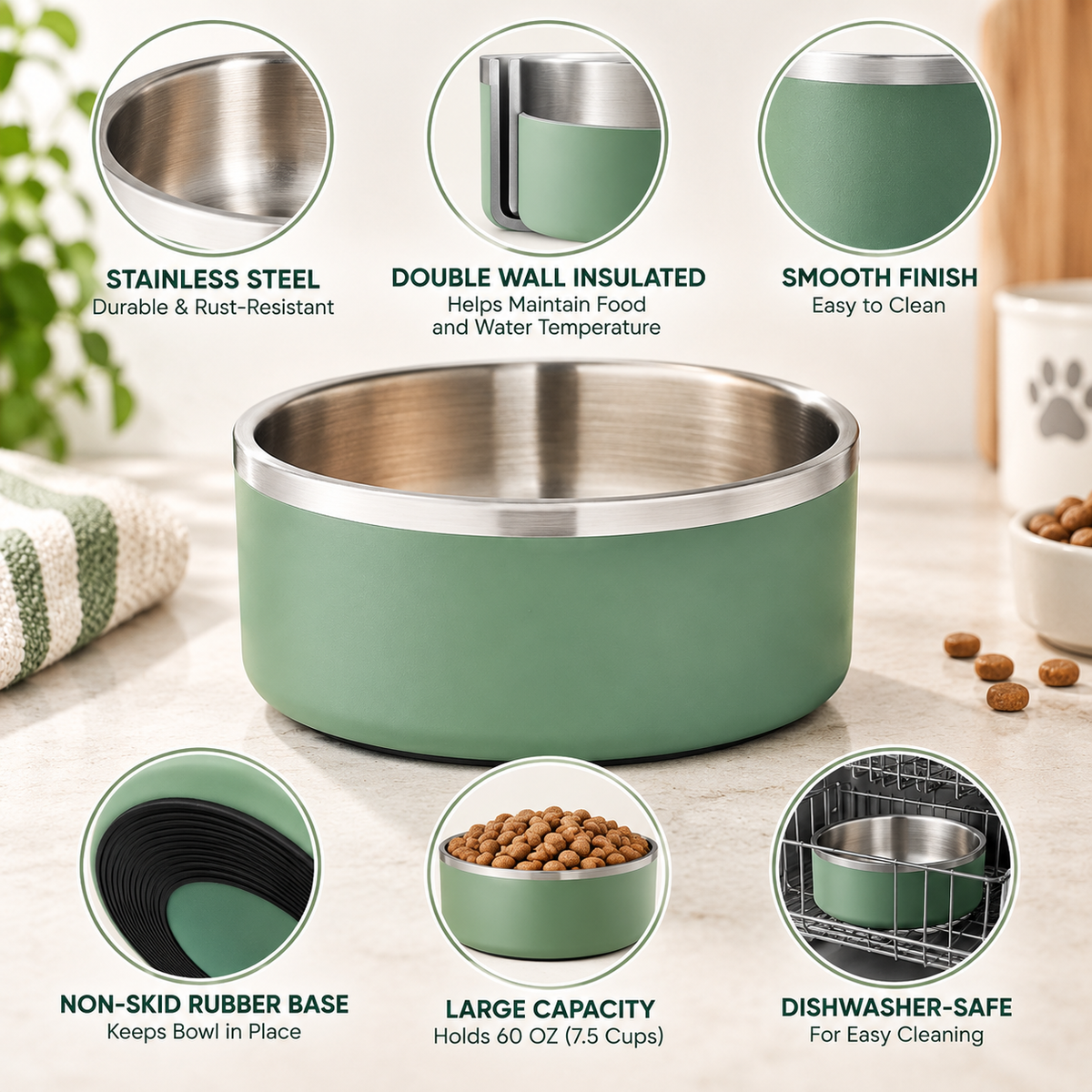 Double Wall Stainless Steel Pet Bowl