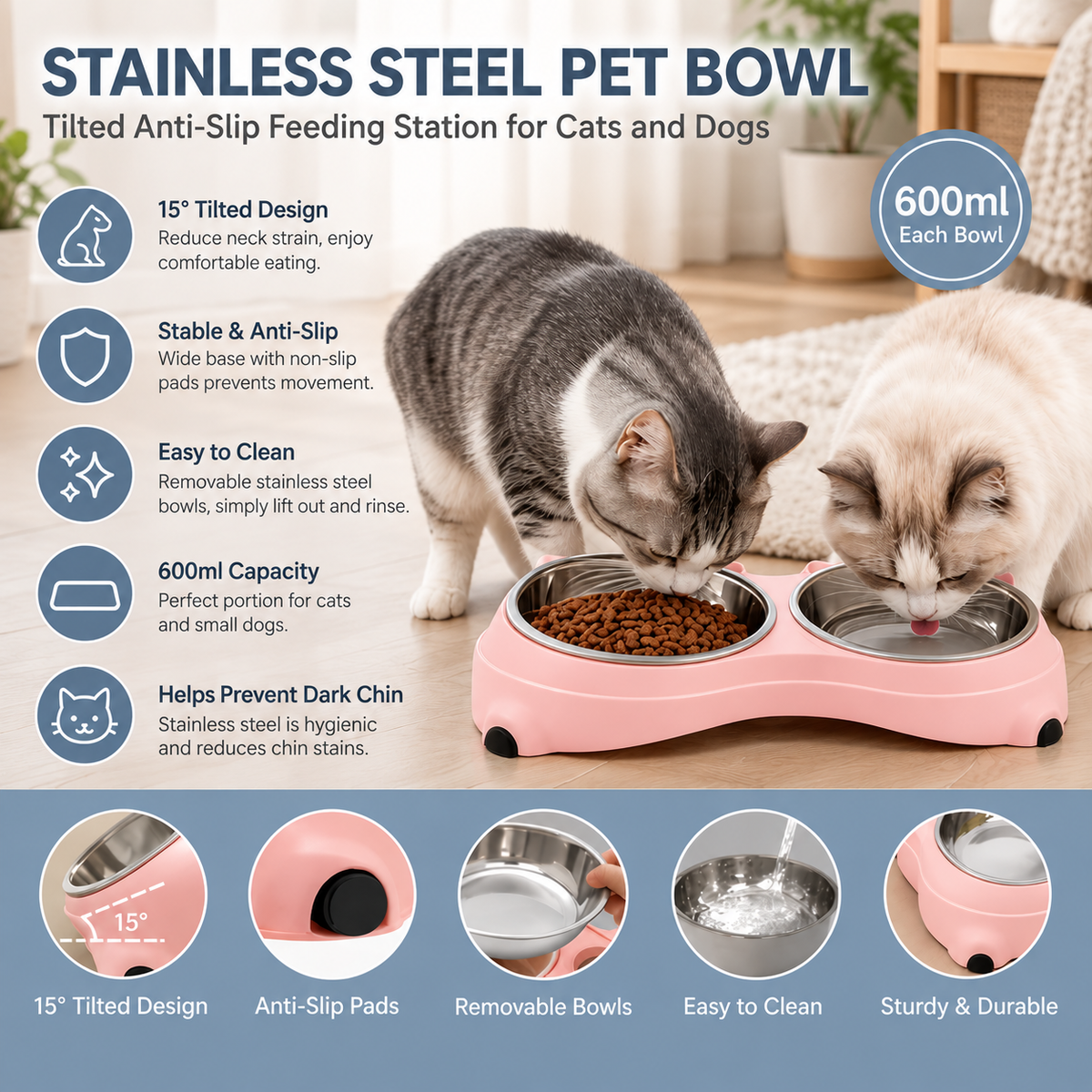 Tilted Anti-Slip Pet Bowl